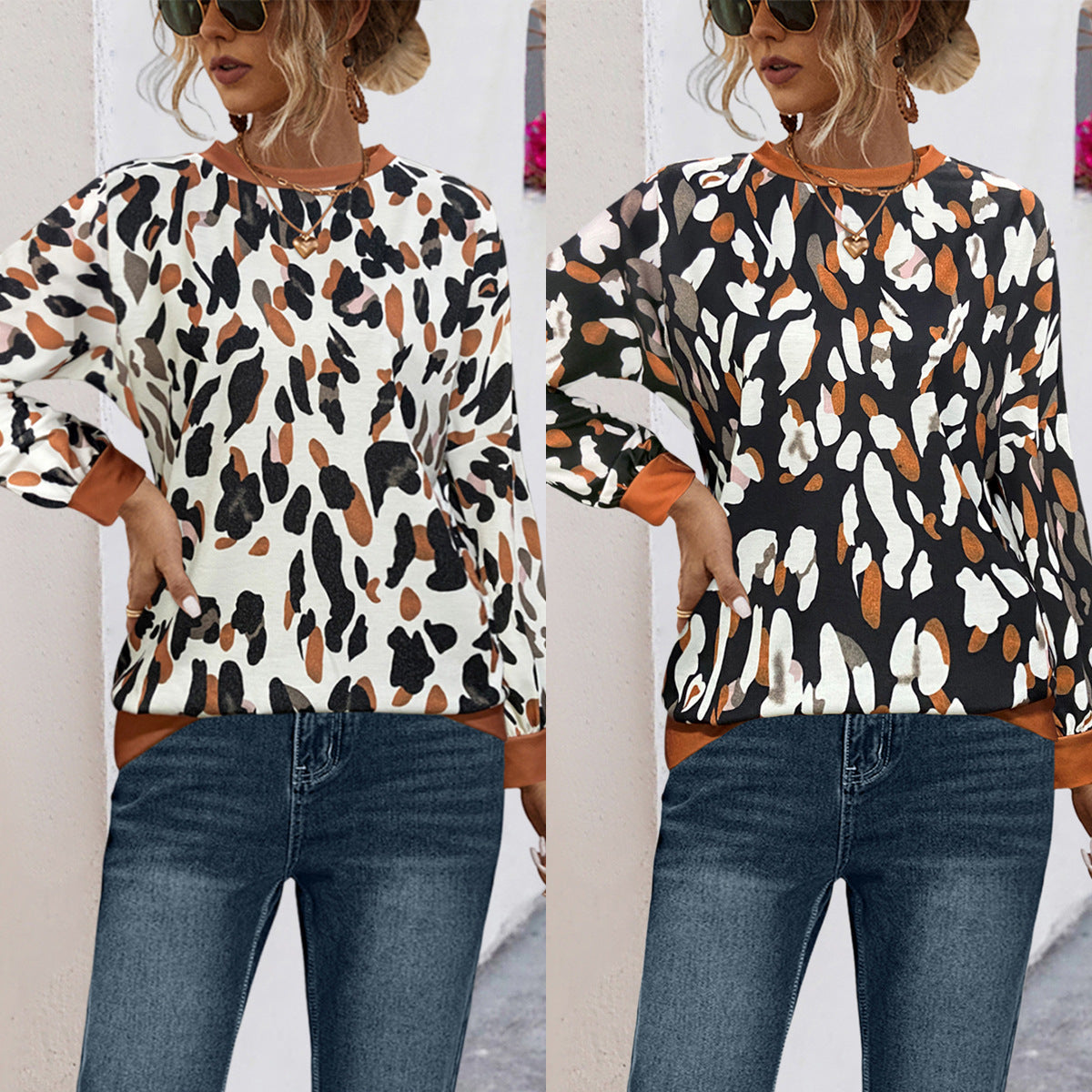Damen Freizeitpullover mit modernem Leopardenmuster R&B