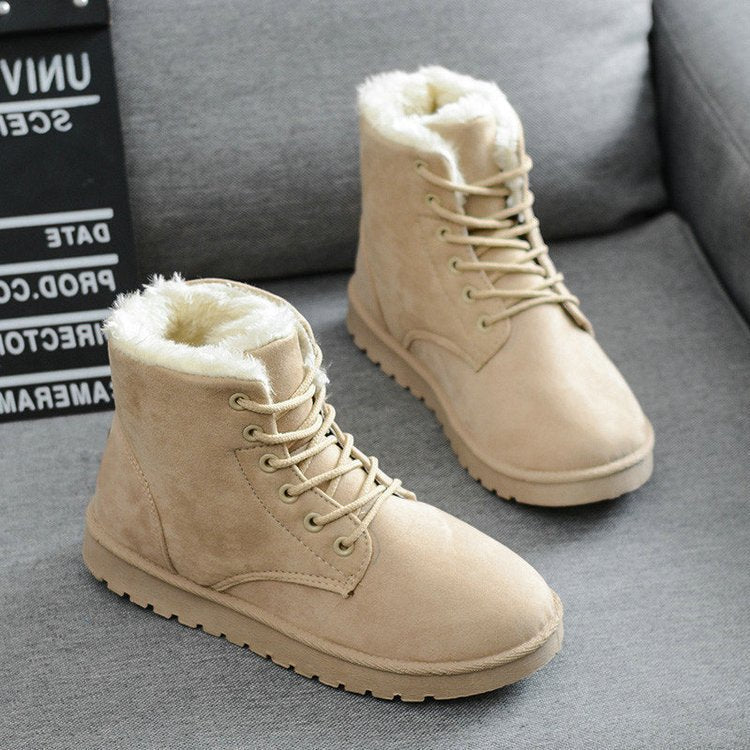 R&B | High-Top Wildlederstiefel - Kunstfellfutter - Schnürung - Flache Gummisohle