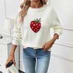 Damen Strickpullover mit fruchtigem Erdbeer-Motiv und lässigem Schnitt R&B