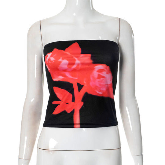 Damen figurbetontes Bandeau-Blusenkleid mit floralem Design und elastischem Stoff R&B
