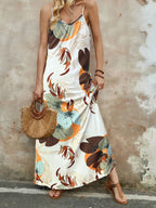 Damen Langärmliges Sommermaxikleid mit floralem Design und Spaghetti-Trägern R&B