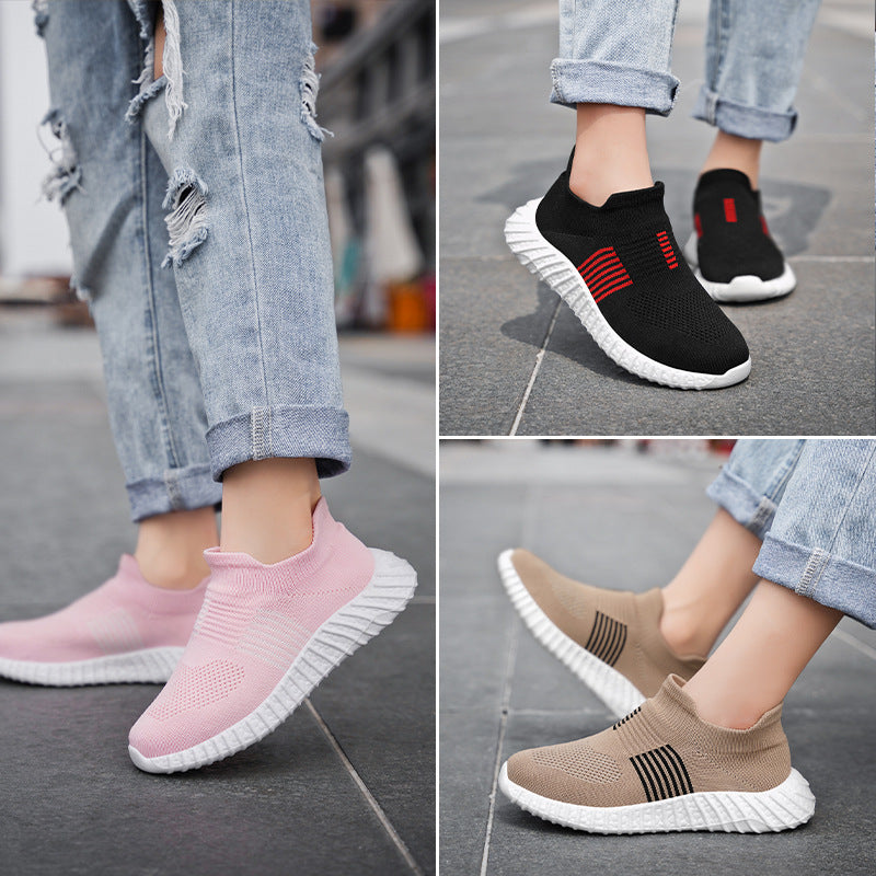 Damen Sportliche Strick-Sneaker mit elastischem Abschluss