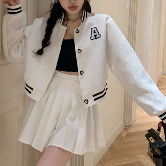 Damen Collegejacke mit gesticktem Emblem und kontrastierenden Aufnähern R&B