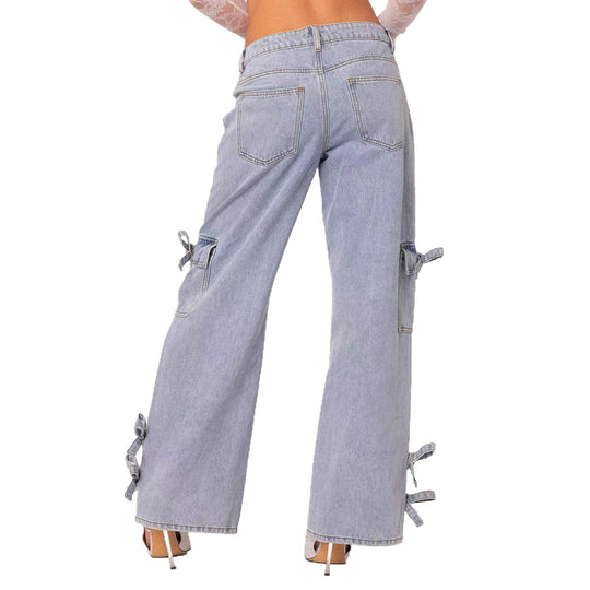 Damen lässige Cargo-Jeans mit stylischem Schleifen-Detail R&B