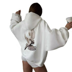 Damen Kapuzensweater mit kunstvollem Vogelmotiv und entspannter Passform