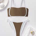 Damen Bandeau Bikini mit hohem Beinausschnitt und verstellbaren Trägern R&B