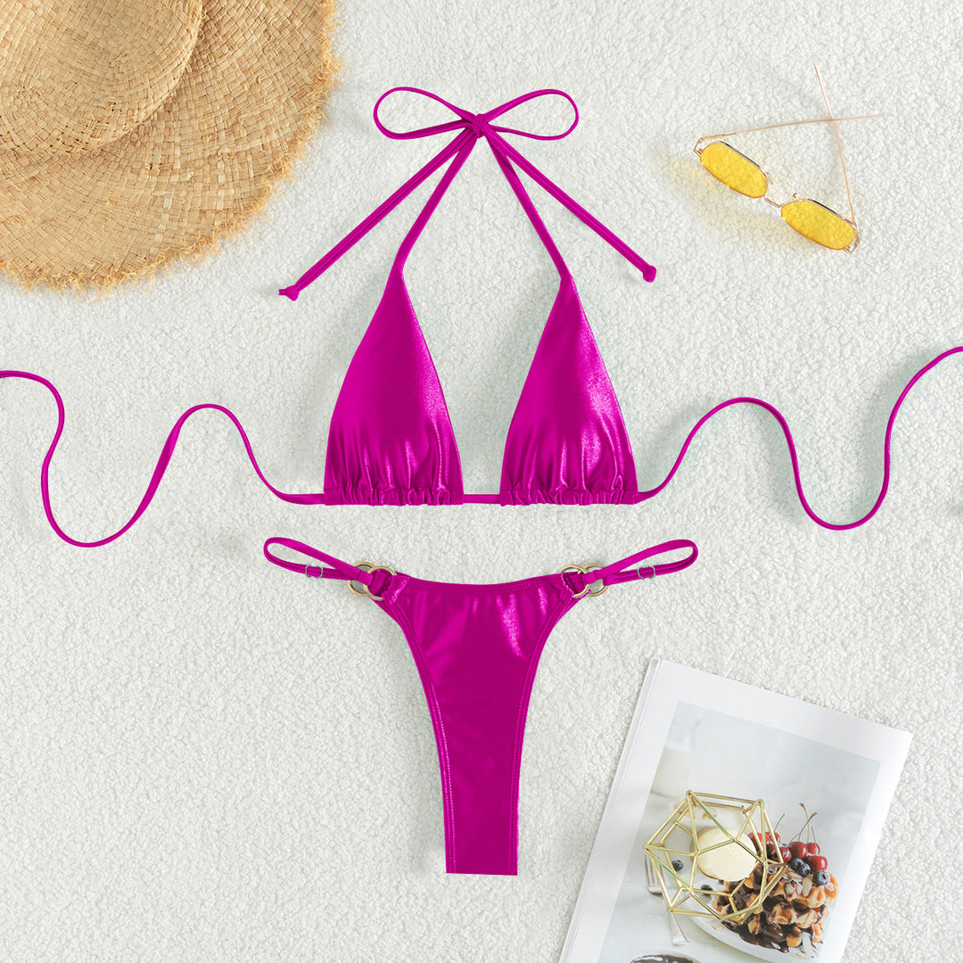 Damen Triangel-Bikini mit eleganten Bindebändern und modischen Goldakzenten R&B