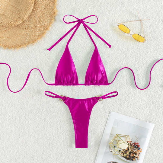 Damen Triangel-Bikini mit eleganten Bindebändern und modischen Goldakzenten R&B