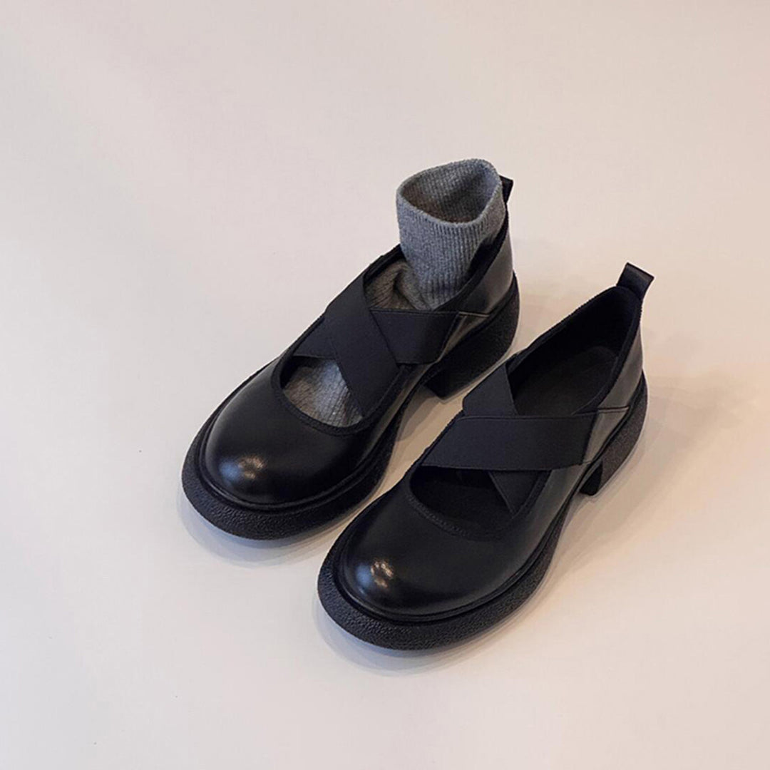 Damen Komfortable Ballerinas mit elastischem Kreuzriemen und glänzender Oberflächenstruktur R&B