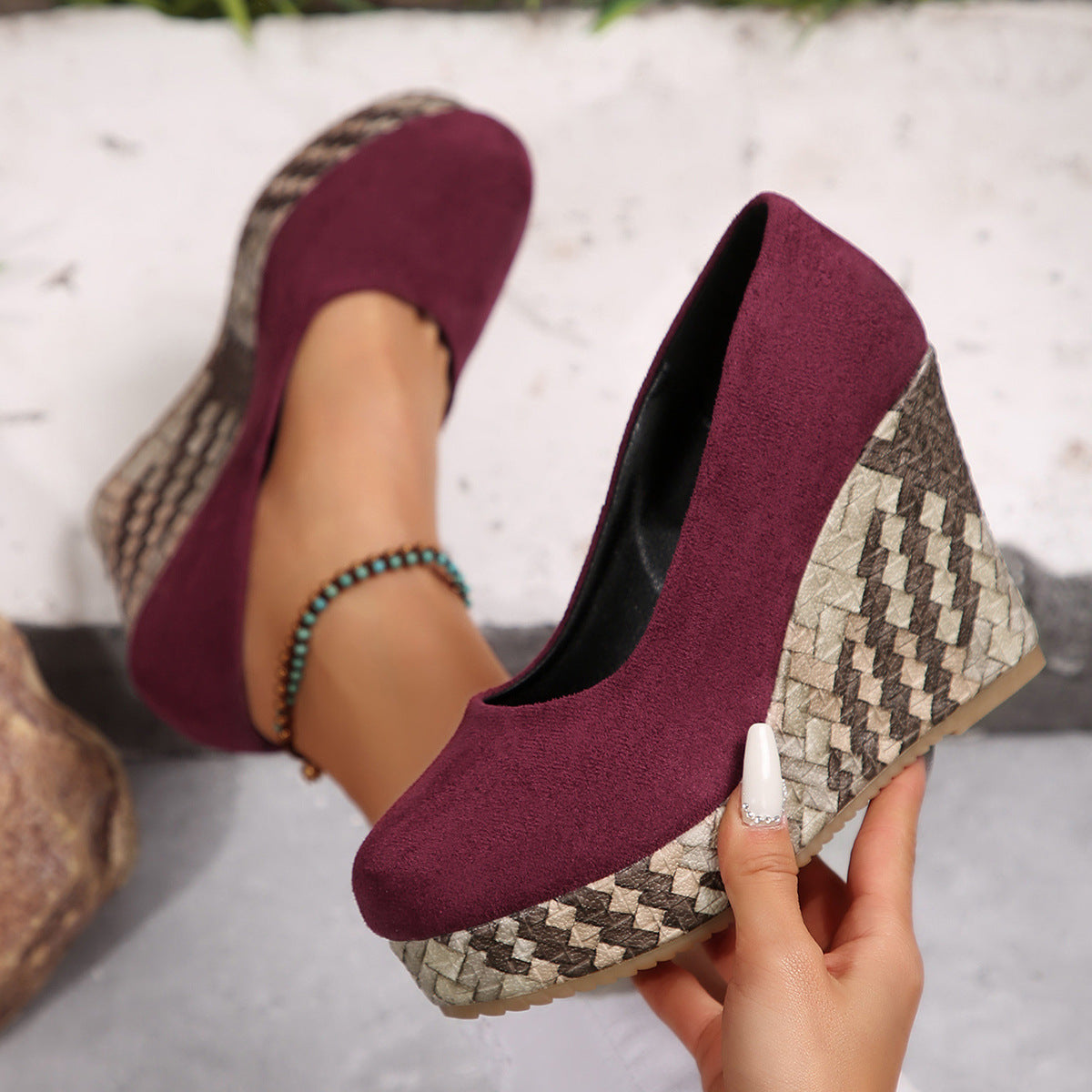 Damen Wedge-Pantoletten mit geflochtenem Absatz und komfortablem Innenfutter R&B