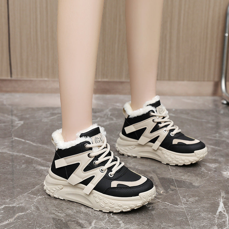 Damen warme High-Top Sneakers mit flauschigem Innenfutter und robuster Profilsohle R&B