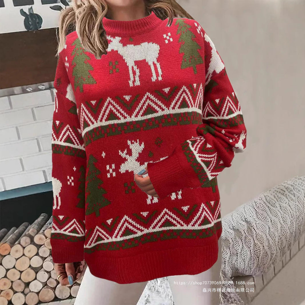 Damen Gemütlicher Weihnachts-Pullover mit festlichem Motiv und hoher Passform R&B