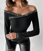Damen Off-Shoulder Body mit eleganten Strassdetails R&B