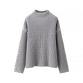 Damen modischer Strickpullover mit hohen Kragen und eleganten Seitendetails R&B