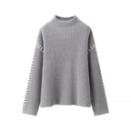 Damen modischer Strickpullover mit hohen Kragen und eleganten Seitendetails R&B