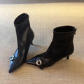 Damen elegante High Heel Stiefeletten mit modischer Schnallenverzierung R&B