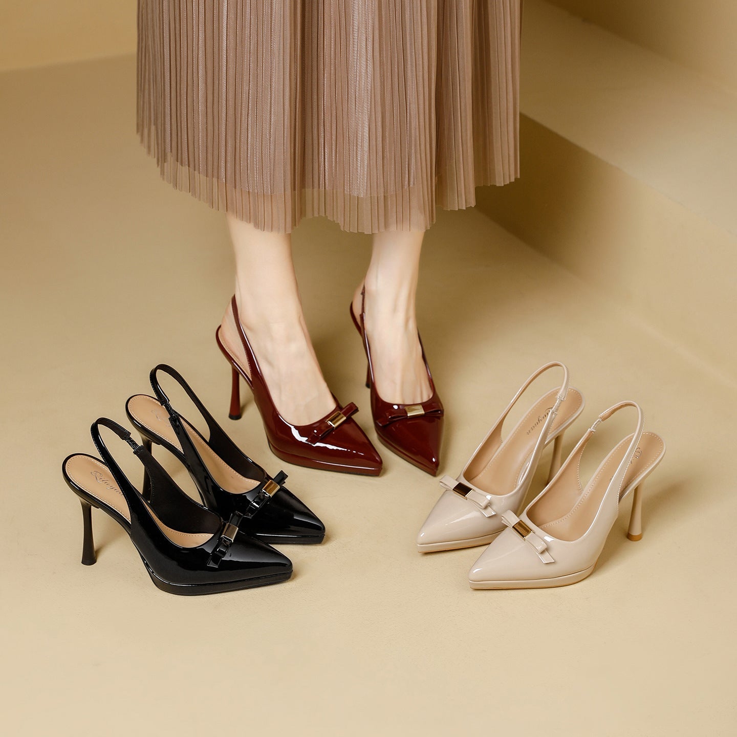 Damen Slingback-High-Heels mit glänzender Oberfläche und eleganter Schnalle