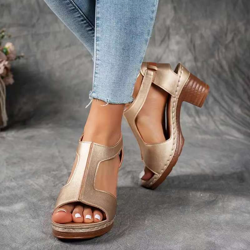 Damen Offene Blockabsatzsandalen mit seitlicher Schnalle R&B