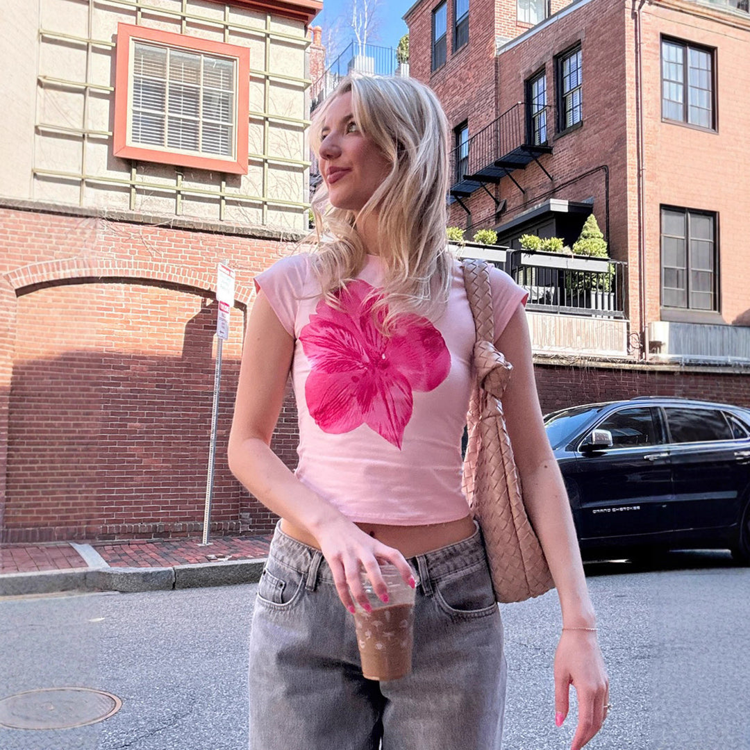 Damen T-Shirt mit floralem Druck und figurbetontem Schnitt R&B