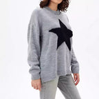 Damen Grobstrickpullover mit auffälligem Sternmotiv und lässigem Schnitt R&B