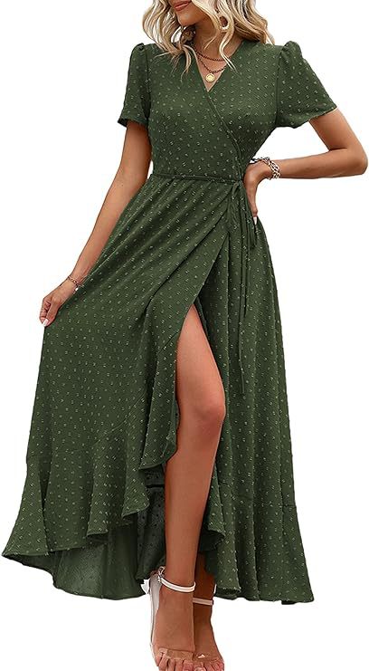 Damen Wickelmaxikleid mit eleganter Raffung und asymmetrischem Saum R&B