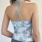 Damen Spaghetti-Trägertop mit floralen Einsätzen und transparenten Rüschen R&B