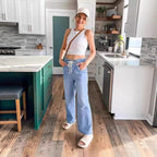 Damen Weite High-Waist Jeans mit elastischem Bund