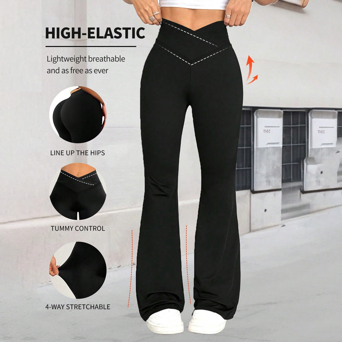 Damen Hochgeschnittene Yoga-Leggings mit Bauchkontrolle und 4-Wege-Stretch R&B