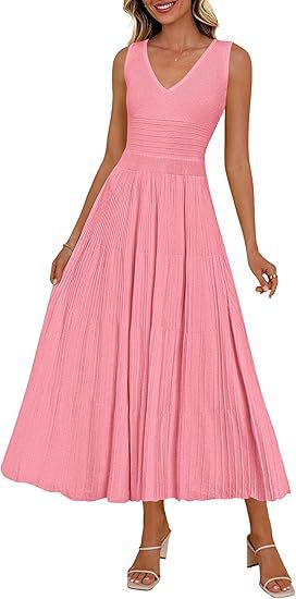 Damen Plisseekleid mit V-Ausschnitt und weitem Saum R&B