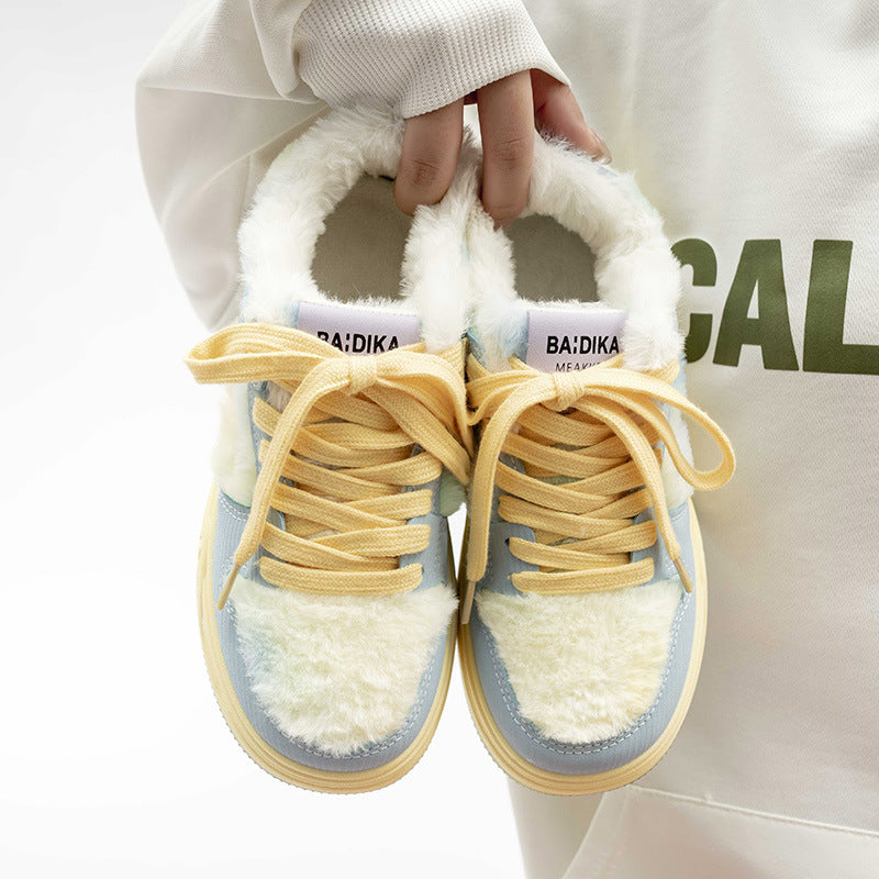Damen Plattform Sneakers mit flauschiger Innensohle