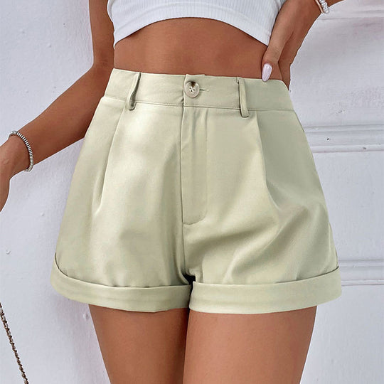Damen elegante Kurzshorts mit hohem Bund und umgeschlagenem Saum R&B