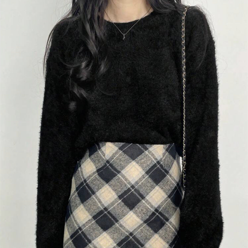 Damen Flauschiger Pullover mit weitem Schnitt und modischem Design