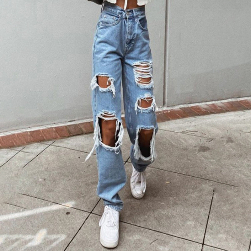 Damen lässige Destroyed Jeans mit weitem Bein R&B