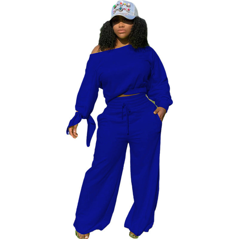 Damen Lässiges Two-Piece Set mit weitem Schnitt und Schulterfreiem Design R&B