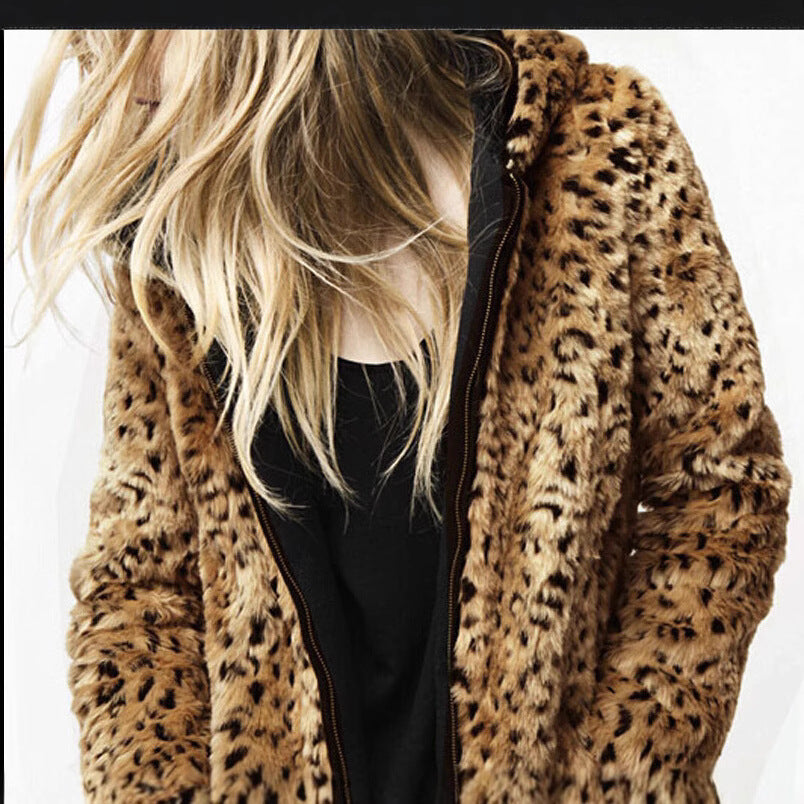 Damen Luxuriöse Kunstpelzjacke mit Leopardenmuster und praktischen Taschen R&B