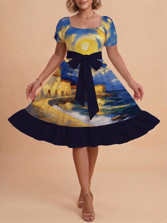 Damen schickes Glitzerkleid mit tailliertem Schnitt und Rüschensaum R&B