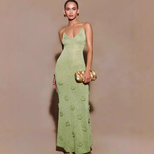 Damen Elegantes Maxikleid mit funkelnden Blütenapplikationen R&B