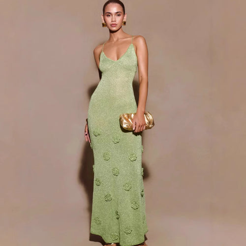 Damen Elegantes Maxikleid mit funkelnden Blütenapplikationen R&B