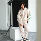 Damen Lässiger Oversize-Sweatanzug mit Kapuze und elastischem Bund R&B