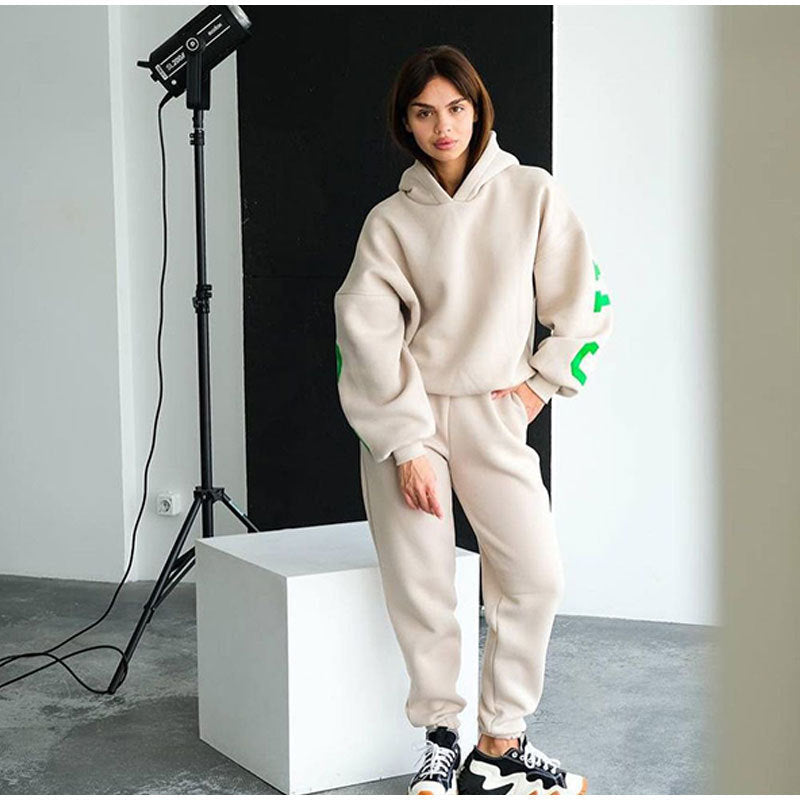 Damen Lässiger Oversize-Sweatanzug mit Kapuze und elastischem Bund R&B