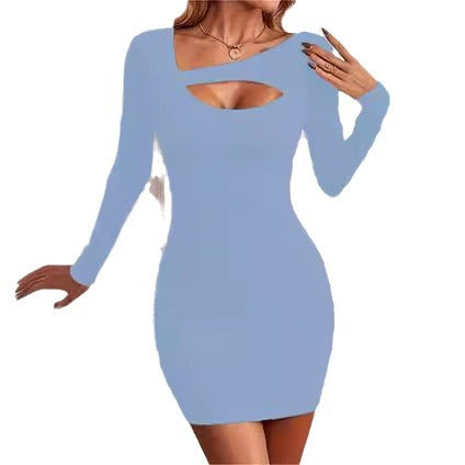 Damen Figurbetontes Minikleid mit kreativem Cut-Out und langem Arm R&B