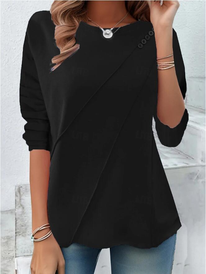 Damen modisches Oberteil mit asymmetrischem Saum und Knopfdetails R&B