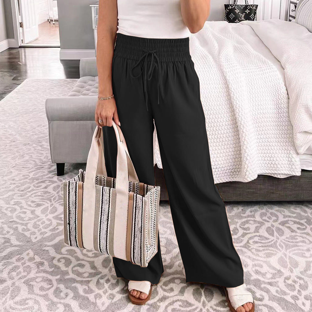 Damen Weit geschnittene Freizeithose mit elastischem Bund und verstellbarem Kordelzug R&B