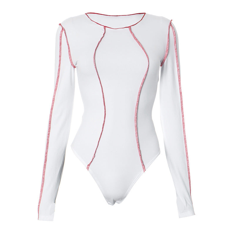 Damen Eleganter langärmeliger Bodysuit mit sportlichen Kontrasten R&B