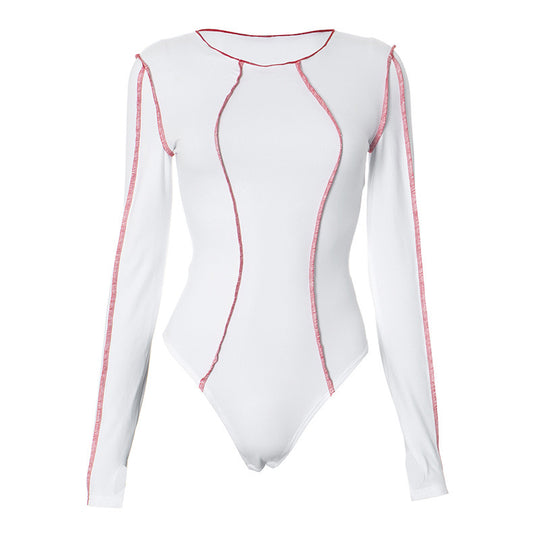 Damen Eleganter langärmeliger Bodysuit mit sportlichen Kontrasten R&B