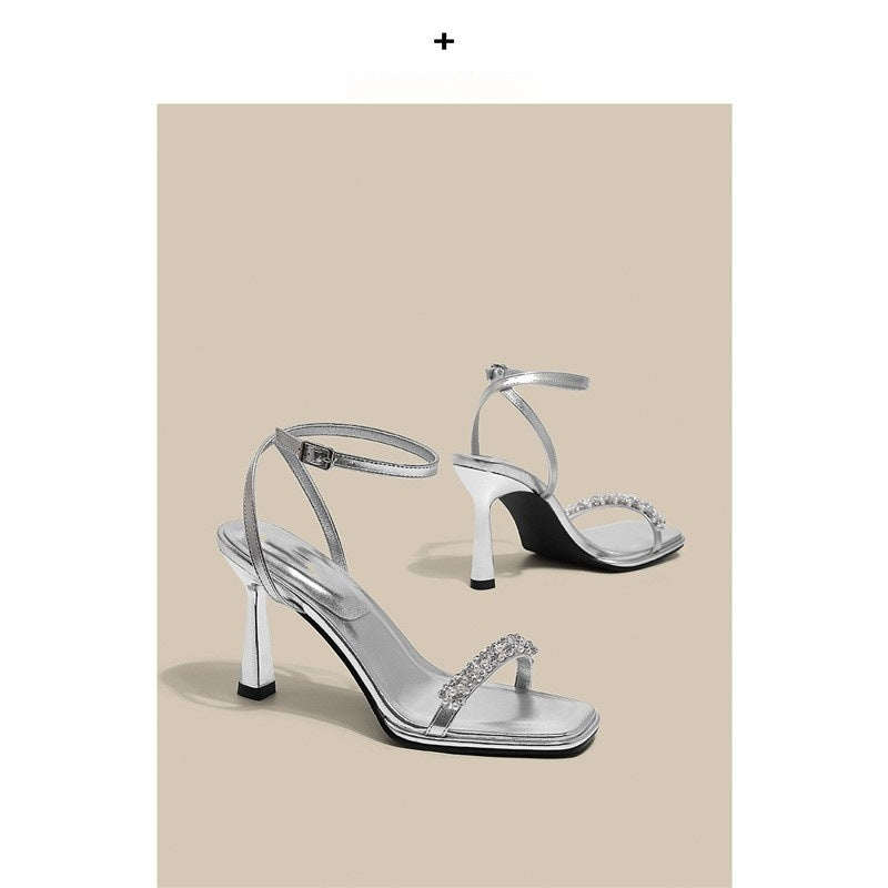 Damen High Heel Sandalen mit funkelnder Strassverzierung R&B