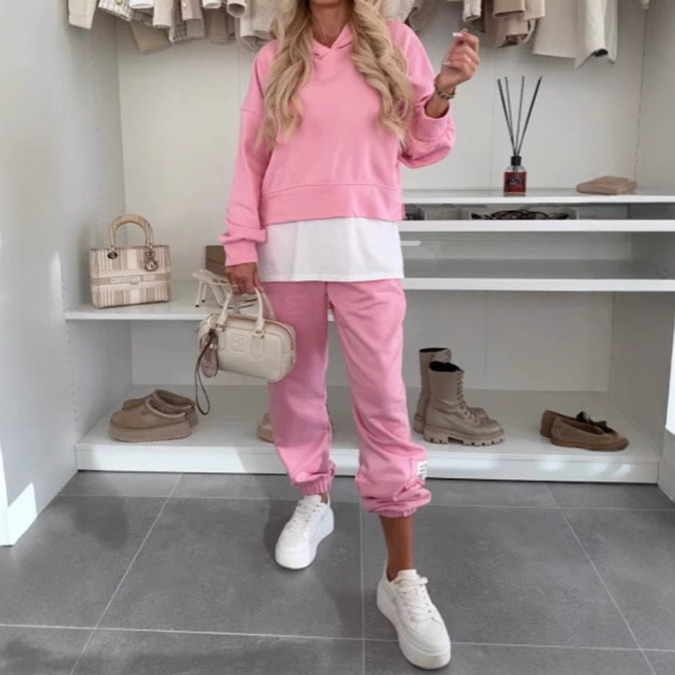 Damen nan kuscheliges kurzes Kapuzensweatshirt und Jogginghose-Set aus weicher Baumwollmischung R&B