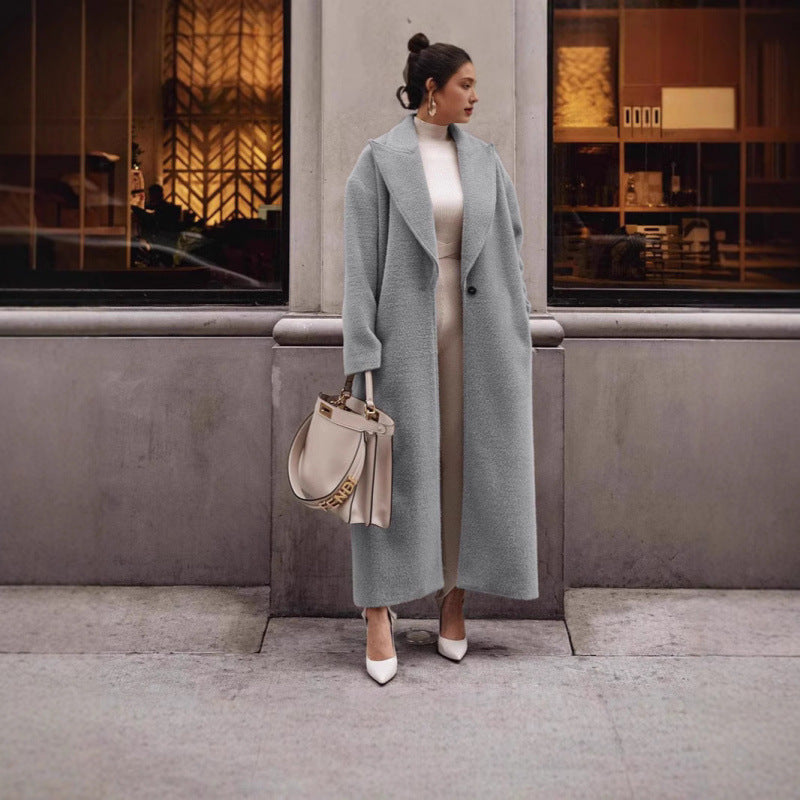 Damen Luxuriöser Wollmantel mit strukturiertem Design und klassischem Kragen R&B