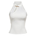 Damen modernes Hochkragen Top mit elegantem Schlitz und goldener Akzent R&B