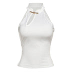 Damen modernes Hochkragen Top mit elegantem Schlitz und goldener Akzent R&B